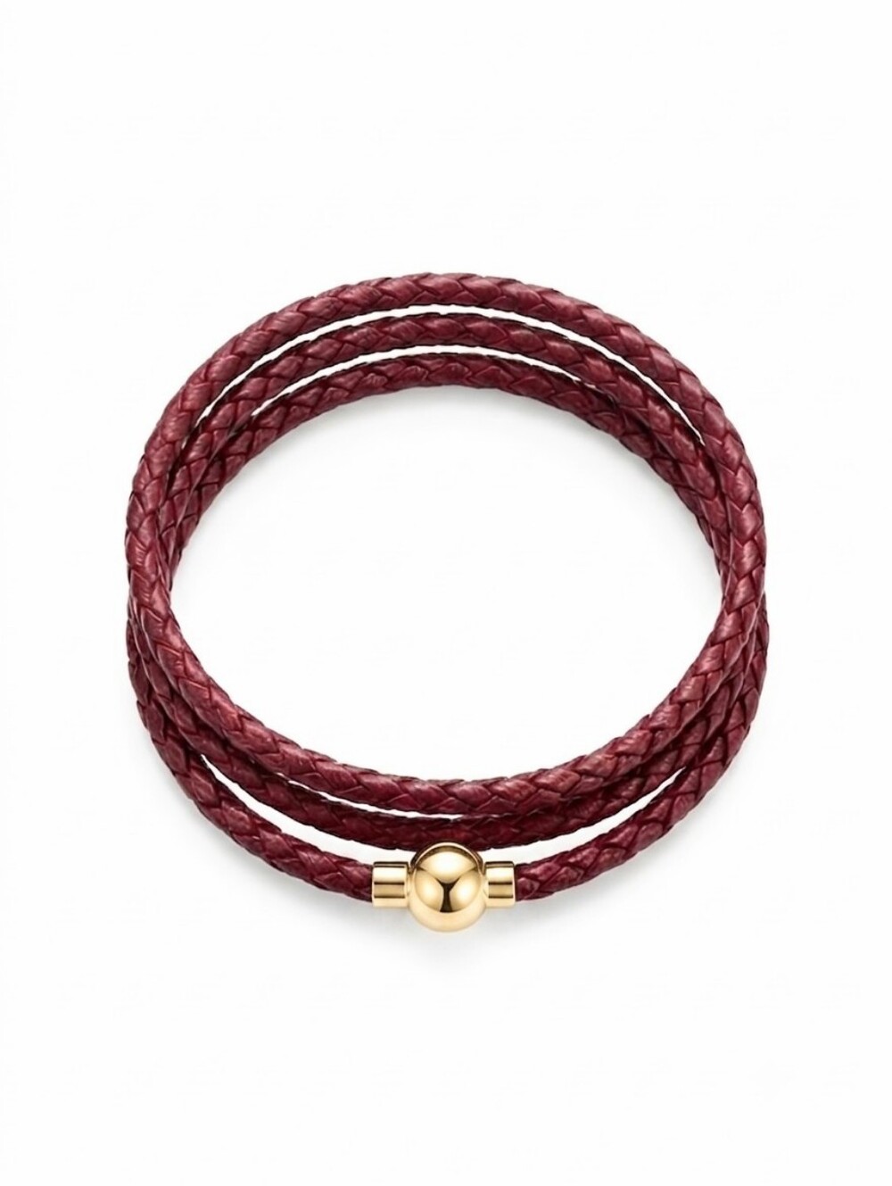 Linx Triple Wrap Burgundy Leather Braided Cord Bracelet Gold Magnetic Clasp